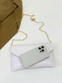 Solid Color Textured Metal Edged Shoulder Bag, Flap Chain Envelope Bag, Crossbody Bag, Wallet, Phone Pouch, Suitable For Dates/Formal Events, Shopping, Wallet, Shopping, Young Women, College Students, Newlyweds, Office Ladies. Ideal For Office, University, Work, Business, Commuting, Outdoor Activities, Travel And Outings - White - View 7