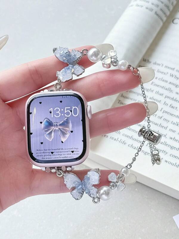 1pc Apple Watch Band For Women, Lightweight And Stylish, Pearl Ice Crushed Butterfly S10 Strap, Compatible With Apple Watch Strap 46mm 44mm 45mm 49mm 42mm 40mm 38mm 41mm, Suitable For Ultra 9 8 SE 7 6 5 4 3 2 1 Fashionable Replacement Strap, Simple And Luxurious Fashion Style, Refreshing In Summer, Strap Apple Watch Accessories Apple Watch Strap Apple Watch Bracelet
