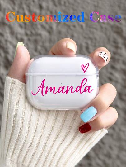 Customized Shock-Proof Name & Heart Design TPU Soft Phone Case, Simplified Scratch-Resistant Transparent Protective Case Compatible With Apple 1/2/3/3Pro