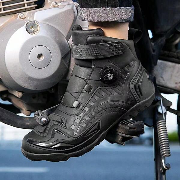 Men's Professional Sports Competition Outdoor Motorcycle Boots High-Top Autumn/Winter Non-Slip Shock-Absorbing Sports Sneakers, Anti-Collision Ankle Boots