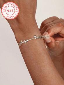 1pc 925 Sterling Silver Customized Bracelet, Can Be Engraved With 2 Personalized English Names, Exclusive Fashion Accessory For Valentine's Day, Mother's Day, Birthday, Anniversary - A Luxurious & Eternal Gift! - Multicolor - View 3