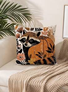 1 pieza Funda de cojín de otoño, estampado bohemio de calabaza fantasma y mapache, tela de poliéster con cremallera, estampado de una sola cara, sin inserto de cojín, decoración del hogar de otoño y Halloween, adecuado para el estilo rústico, patio exterior, sofá, cama, artículos para fiestas