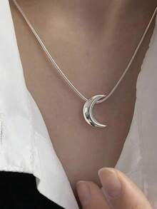 新月形不锈钢吊坠项链，防过敏，银色链条，珠宝礼物 - 彩色 - 查看 4