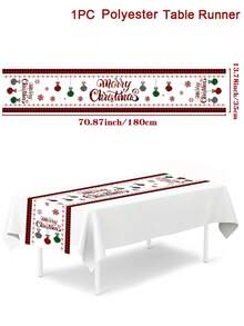 1pc Red And Black Checkered Border With Tree Balls Pattern Polyester Christmas Table Runner, 35*180cm, Christmas Table Cloth Table Runner Decor Perfect For Christmas Decor Home, Christmas Party, Christmas Party Decor, Merry Christmas Decorations 2026, Xmas Decorations Holiday, Christmas Stuff, Party Decoration Supplies, Family Holiday