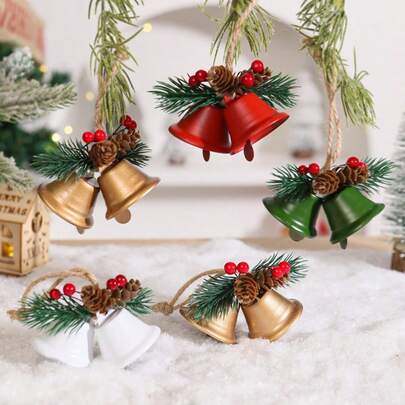 Christmas Bell Ornament, Creative Metal Bell Pine Cone Christmas Decoration Hanging Ornament With Double Bells, Great For Christmas Party Decor Home Decor Christmas Decorations Room Decor Winter Christmas Decorations Home Christmas Gifts Christmas Decor