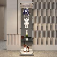 Vetrina luminosa in vetro, cantinetta porta vino con 4 ripiani in vetro, vetro temperato, vetrina per bar e soggiorno, con serratura, stile moderno, bianco - 164 x 42 x 36 cm