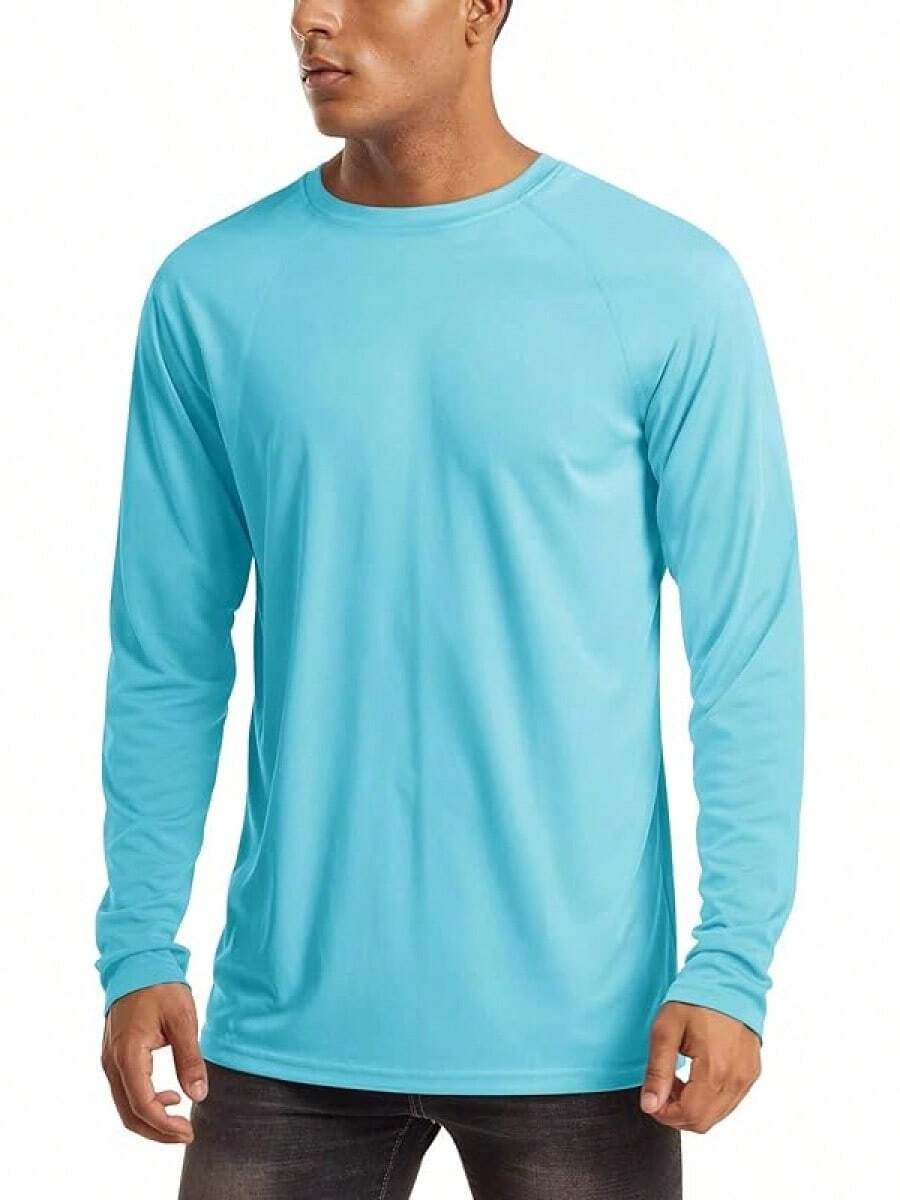 Men's Long Sleeve Shirts UPF 50+ UV Sun Protection Athletic Shirts For Hiking Running Workout Rash Guard-2025 - Ice Blue - View 1