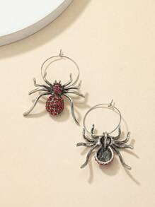 一对创意红蜘蛛水钻耳环，万圣节独特暗黑风格，小众节日礼物