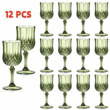 1/3/6/12/24个装复古压纹可重复使用塑料杯，加厚香槟鸡尾酒杯，果汁杯，适用于派对、婚礼、婚庆和生日用品，家居和派对装饰