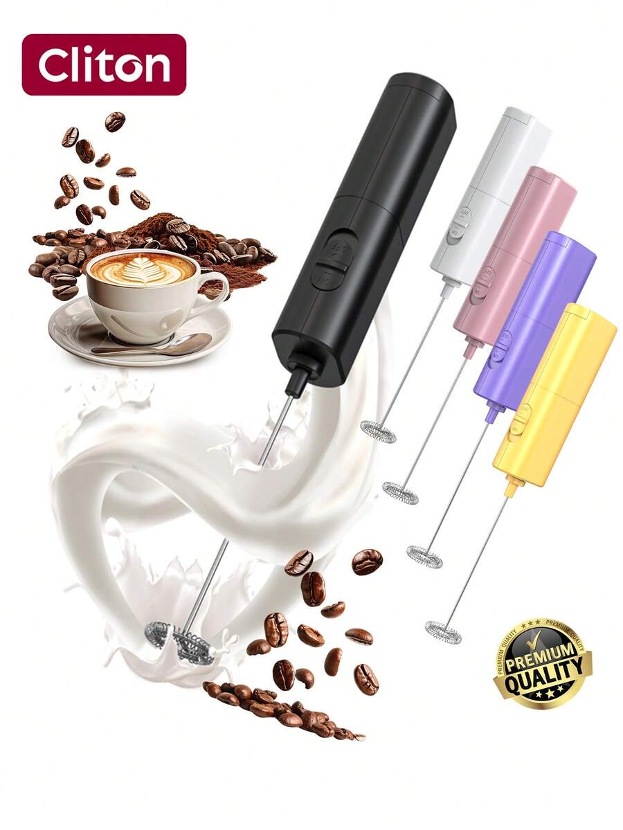 CLITON 1个（需要2节AA电池）强力电动奶泡器，手持式奶泡器，适用于拿铁、卡布奇诺、冰咖啡、抹茶、热巧克力和其他饮料。