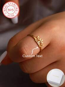 A 925 Silver Customised English Name Crown Ring With Adjustable Opening Design, Delicate Crown Details, Elegant Simplicity. - Multicolor - View 1