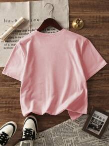 3件套女童休闲印花圆领短袖T恤，夏季学生童装 - 可爱的小动物兔子时尚T恤，为每个孩子带来欢乐和幸福！情人节 - 深灰色 - 查看 7