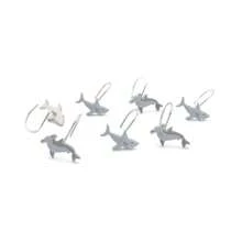 12 Pcs Grey Metal Resin Shark Ocean Animal Series Shower Curtain Hooks, Bathroom Accessories & Home Decor