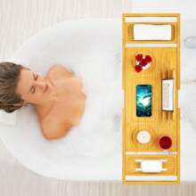 Bathtub Tray Caddy - Bath Tray - Bath Tub Tray Caddy - Bamboo Bath Tray For Tub - Expandable Size, Fits Most Tubs