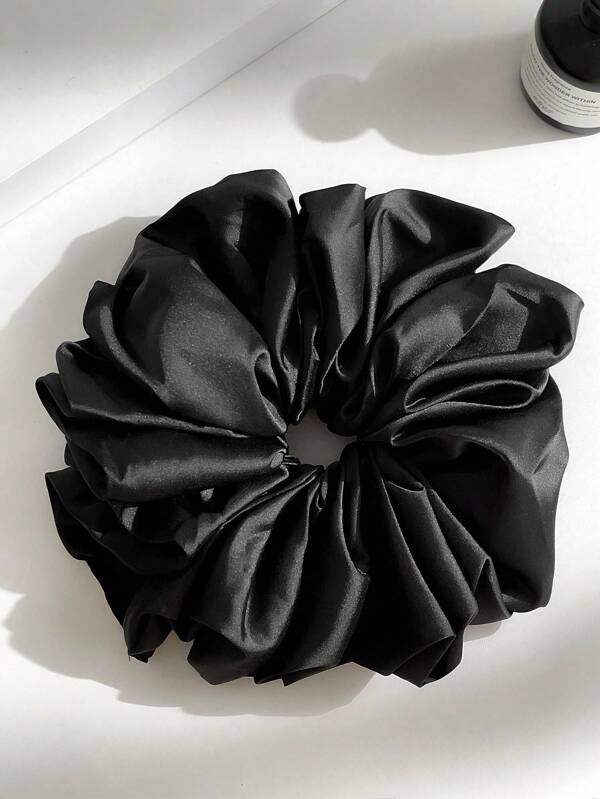 1pc Black Faux Silk Scrunchie, Fluffy High Elasticity, Soft & Smooth Texture, Luxury Casual Fashion Comfortable Versatile Hair Tie For Women, Scrunchy Hair Ties