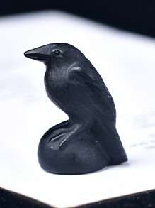 CUPIDCRYSTAL 1pc Black Obsidian Carved Crow, Quartz Crystal Crow, Mini Crystal Ornament