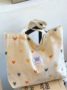 Cherry Print Simple Bucket Large Shoulder Tote Bag, Student Girl Shoulder School Bag