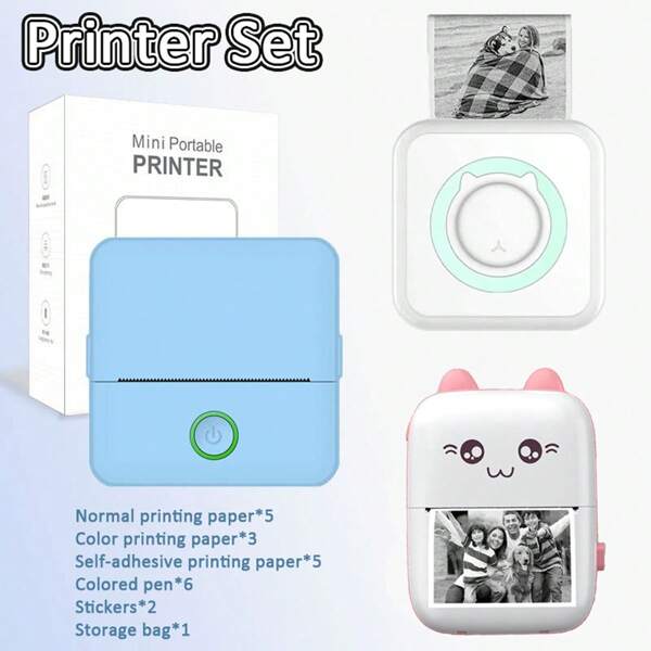 22 sztuki Mini bezprzewodowa przenośna drukarka fotograficzna, Mini drukarka naklejek kompatybilna z iOS i Androidem, kieszonkowa drukarka Bluetooth, natychmiastowe drukowanie prezentów na sezon powrotu do szkoły dla uczniów i przyjaciół
