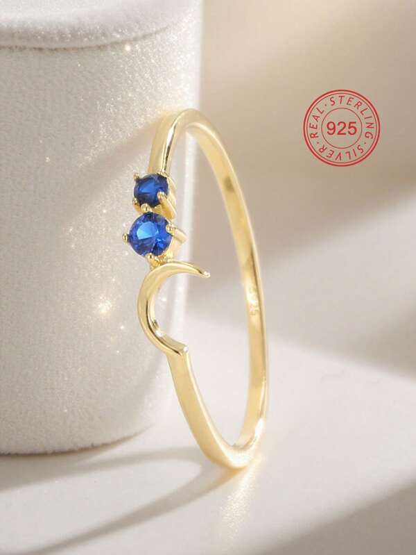 Artepollo 1 Stück 925 Sterling Silber Ring mit blauem Zirkonia Mond Design, niedrige Allergie, Geschenkbox Verpackung, geeignet als Feriengeschenk für Jugendliche, Geburtstagsgeschenk für Freunde