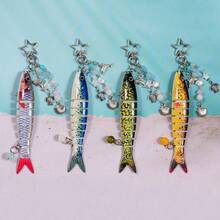 1个手工鱼形钥匙扣，海洋主题包包挂饰，海洋钥匙链，仿真鱼饵钥匙链，串珠鱼形吊坠，海龟，海豚，贝壳和星星珠子，渔夫礼物，学校汽车装饰，可爱哥特风Y2K包带挂绳，圣诞汽车装饰，送给老师、朋友、姐妹的创意礼物 - 彩色 - 查看 2