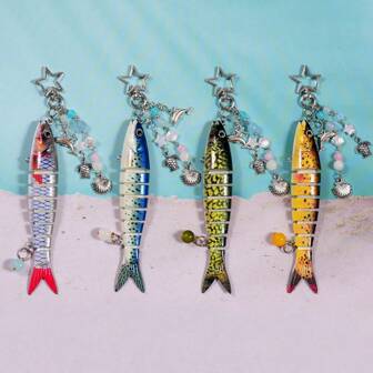 1 Pc Handmade Fish Keychain, Ocean Bag Charms, Ocean Keychains, Artificial Fishing Lure Keychains, Beaded Fish Charms, Turtle, Dolphin, Shell And Star Beads Fisherman Gifts School Car Accessories Cute Goth Y2k Bag Lanyards With Id Holder Christmas Car Accessories Teacher Friend Sister Gift Ideas