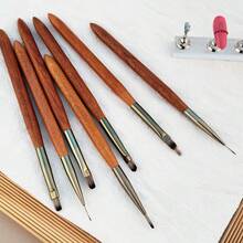 红木手柄美甲刷，拥有多种不同头形，专业美甲刷，包括内衬刷、圆头刷、平头刷等，适合专业美甲师和初学者在家使用 - 棕色 - 查看 5