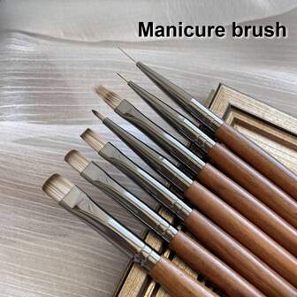 Mahogany Handle Nail Art Brush, With A Variety Of Different Head Shapes, Professional Nail Brushes, Including Liner Brushes, Round Head Brushes, Flat Head Brushes, Etc., Suitable For Professional Nail Artists And Beginners To Use At Home