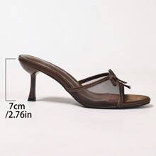 Women's Breathable Mesh Open Toe High Heel Sandals, Bowknot Decor, Versatile Minimalist Style Summer New Arrival
