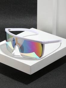 POLASUP 1 set de gafas reflectantes plateadas de ciencia ficción extragrandes para parabrisas de moto, gafas de moda para hombre y mujer, estilo steampunk punk, estampado de leopardo Y2K, sin montura, tintadas, gafas de moda clásicas vintage, estilo retro, lujosas, montura grande, montura media cuadrada ovalada de metal, ideales para conducir, pescar, acampar, andar en bicicleta, senderismo y correr. Gafas decorativas. - Multicolor - Ver 5