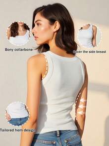 1 件白色无袖罗纹背心，休闲简约日常穿着和家居合身圆领吊带背心