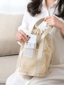 轻便网眼淋浴手提袋，带拉链提手，便携式悬挂式马桶浴室收纳袋，速干技术，便携式洗漱包，是健身和旅行的理想洗漱包，旅行洗漱包，洗漱袋，淋浴袋，防水袋，大容量，女士旅行必备收纳袋，旅行必备包袋，度假必备 - 彩色 - 查看 2