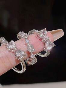 3 件/套时尚 Y2k 风格蝴蝶结心形水钻戒指套装，适合女孩，适合派对、圣诞节、情人节礼物、日常佩戴