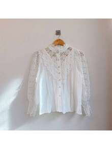 Women's Lace Blouse, Long Sleeve Shirt With Lace Buttons - trắng - Xem 7