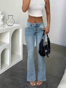 Gränsöverskridande kvinnors fyra säsonger nya millenniumvind Y2K retro temperament bred midja huvudspänne smala låg midja tvättade skinny jeans casual kryddig tjej enkla mångsidiga damjeans - Ljustvätt - Visa 4