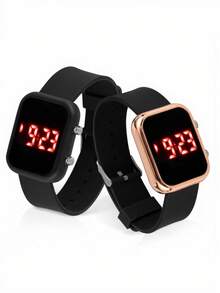 1pc Women's Square LED Digital Watch - Black Cute Girl Watch, Sports Silicone Wristwatch, Mother's Day Gift, Ladies/Female - Black - View 3