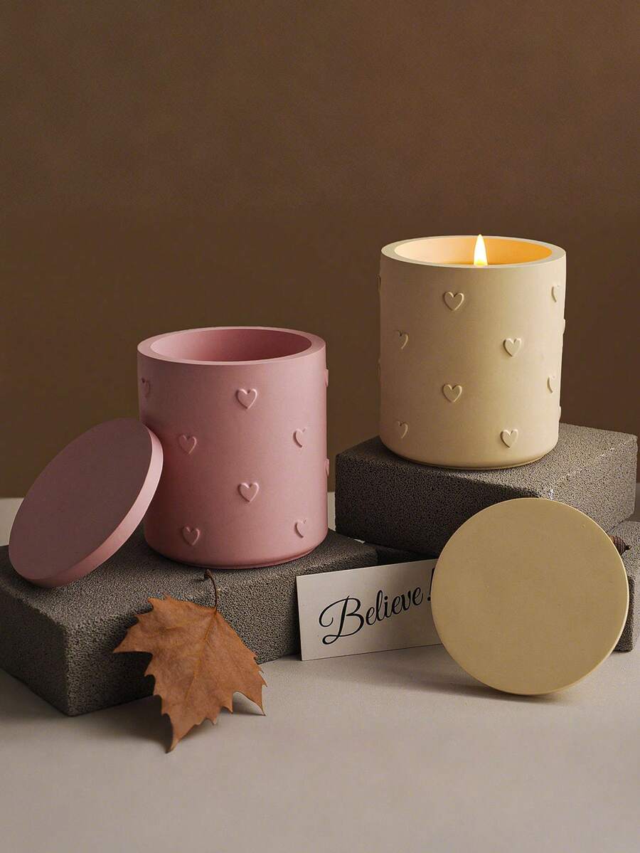 2 buah Cetakan Silikon Toples Lilin Berbentuk Hati, Cetakan Kerajinan DIY untuk Kotak Penyimpanan Silinder Beton Plaster dan Tempat Lilin dengan Tutup, Cocok untuk Dekorasi Rumah dan Dekorasi Ruangan - Cetakan Silikon - View 1