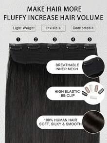 100% Brazilian Human Hair Weave 5 Clip-In Extensions, Seamless, Natural Straight Hair, Perfect For Long Hair Lengthening, Hair Lengthening|Straight Hair Texture|Natural Hair Look, Hair Weaving - S1 - View 4