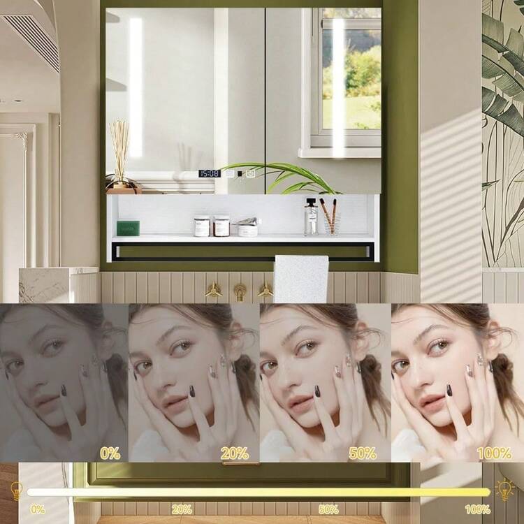 LED Bathroom Mirror 80x80x11cm – With Defogging Function, 3 Light Colors, Digital Clock & Smart Touch Buttons, Integrated Towel Rack, Modern Wall Mounted Mirror, Towel Rack Integrated In Bathroom Mirror, Smart Touch Buttons For Mirror, LED Vanity Mirror For Bathroom & Bedroom, - 1 - View 5