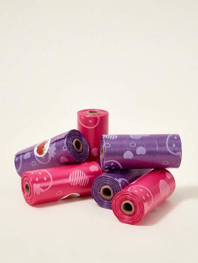 PETSIN Strawberry Scented Pet Poop Bags, Pink Strawberry Trash Bags & Purple Strawberry Heart Shaped Pet Waste Bags, Portable For Outdoor Use, Pet Valentine's Day Gift