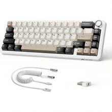 ATTACK SHARK X66 60% 无线机械游戏键盘，带音量旋钮，支持热插拔自定义键帽，PBT 键帽，三模式 USB-C/蓝牙 5.0/2.4G RGB 键盘，附带卷线器。 - 彩色 - 查看 14