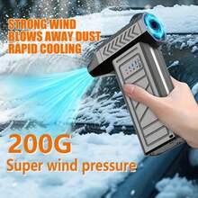 USB 可充电大功率汽车清洁吹风扇，户外涡轮喷射风扇，可吹风、除雪，并可协助户外露营和烧烤，400000RPM 高速无刷电机吹叶机，配备 4000mAh * 2 大容量电池，适用于汽车除冰、清洁汽车座椅、电脑键盘、窗户缝隙、沙发和地毯，配有手持便携式高速风扇！ - 黑色 - 查看 11