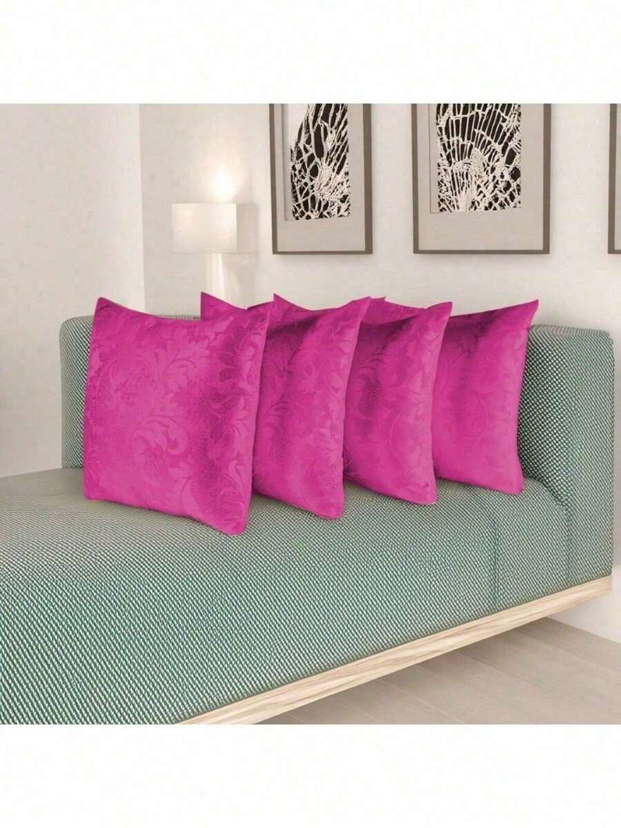 Kit Of 4 Decorative Cushion Covers With Jacquard Zipper - Hot Pink - View 1