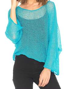 Summer Irregular Knit Cover-Up Crop Top For Women Y2k Aesthetic See-Through T-Shirt Beach Vacation Going Out Tops Womens Crochet Shrug Y2K Hollow Out Bolero Shrug See Through Cropped Top - 藍色 - 查看 2