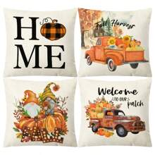 1/2/4pcs Pumpkin Linen Print Pillow Case, Thanksgiving Pillow Cover Suitable For Living Room, Bed, Sofa, Home Decor Cushion Cover, Soft & Minimalist Sofa Pillow Covers, Pillow Insert Not Included