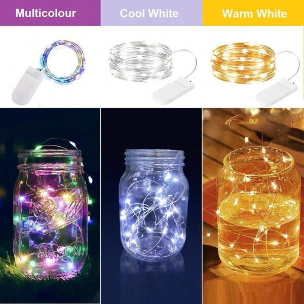 3 pièces Guirlandes lumineuses à piles - Guirlandes lumineuses à 20 LED de 2 m, fil de lucioles pour vases, bocaux en verre, artisanat DIY, plantes, centres de table de mariage (blanc froid/blanc chaud/multicolore)