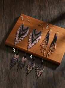 Brincos Artesanais Boho de Contas, Estilo Vintage Padrão Geométrico Degrade, Pingentes com Borla, Versáteis para Uso Diário/Férias de Mulheres, Presente Perfeito para Ela
