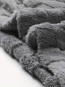 1pc Men Long Sleeve Jacquard Fleece Hooded Sweatshirt, Casual Everyday Wear,Letter Embroidery Teddy Hoodie, Embroidered Loose Plaid Fleece Hoodie Men's,Men's Winter Hoodie For Winter Daily Outing Plush - Grey - View 7