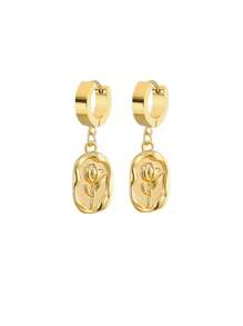 Stainless Steel Waterproof & Non-Fading Gold Color Tulip Flower Hoop Earrings, Suitable For Women Everyday Wear
