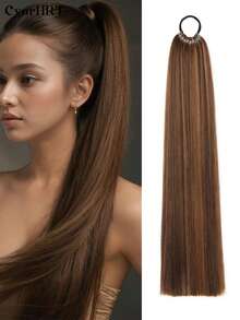 26/34Inch Synthetic Hair Extensions Ponytail Hair Extensions With Rubber Band Natural Long Straight Hair Black Brown DIY Hair Extensions Straight Ponytail Braids Suitable For Women Daily Life And Holiday Party Wear Music Festival - Multicolor - View 19
