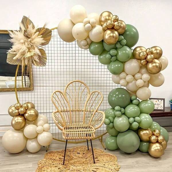 45 Pieces Sage Green And Gold Confetti Balloons Set - 12 Inch Latex Balloons, Eucalyptus Design - Perfect For Birthdays, Weddings, Graduations - Elegant Party Decorations, Birthday Balloons
